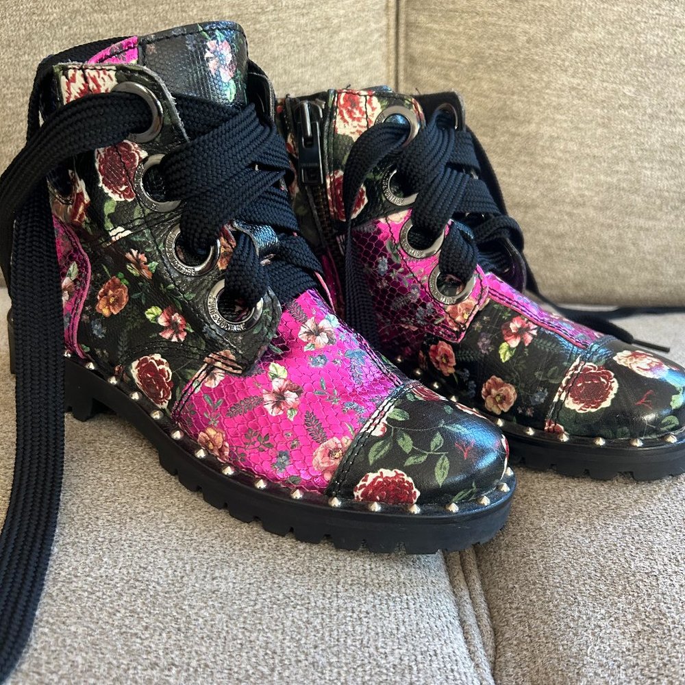 Zadig and Voltaire Floral Patchwork Leather Combat boots